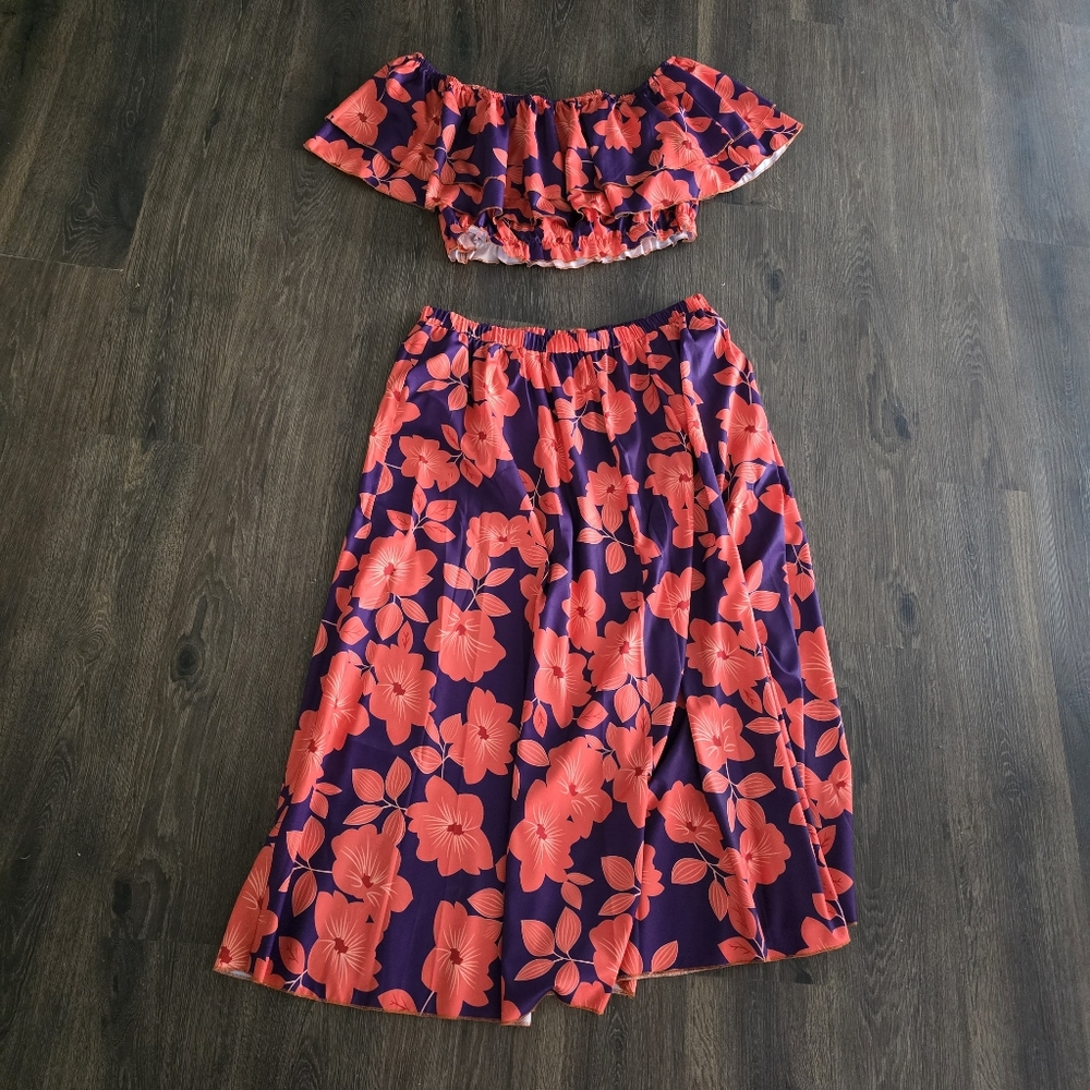 Floral Two-Piece Set in Purple and Red